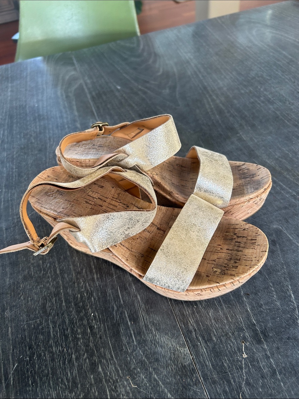 Kork-Ease Women's Metallic Gold Cork Wedge Sandals